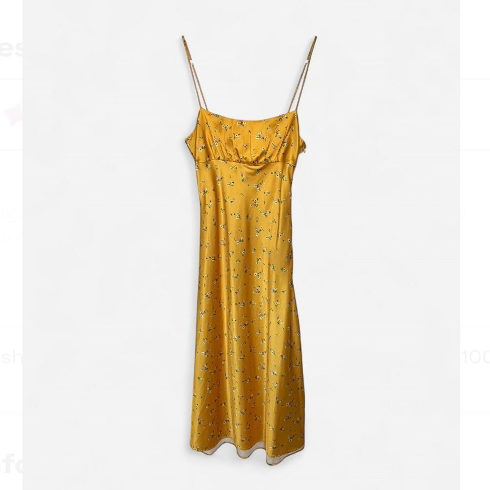 KOURT Rachel Yellow Floral Print Satin Midi Dress XS Wedding Guest - Picture 5 of 13